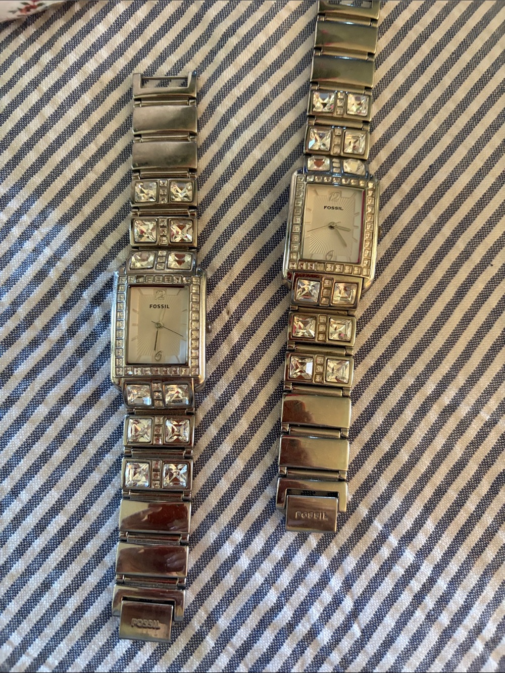 “Two” Fossil Silver Crystal-Link Women's Bracelet Watch’s